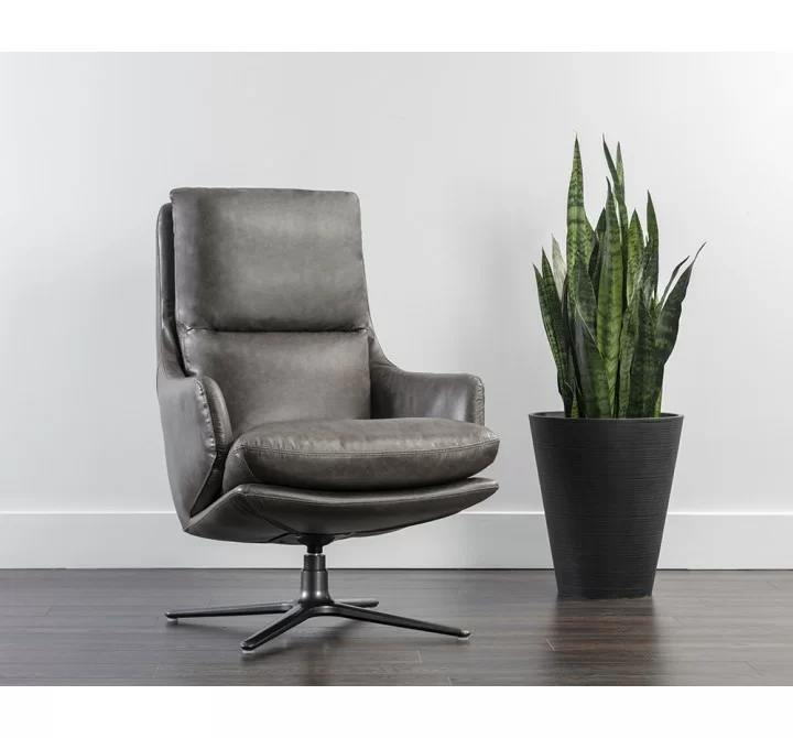 Sunpan Cardona Swivel Lounge Chair - Gunmetal with Marseille Camel Leather - Lifestyle