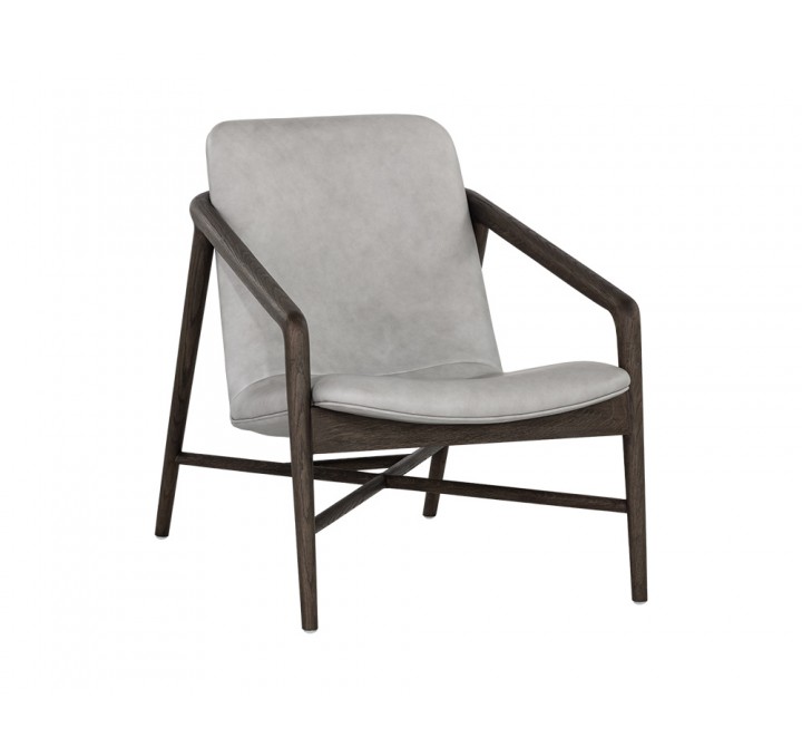 Sunpan Cinelli Lounge Chair In Dark Brown And Saloon Light Grey Leather - Angled View