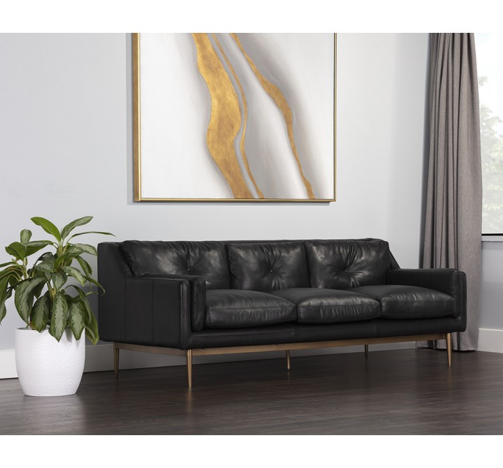  Sunpan Benton Sofa in Behike Ebony Leather - Lifestyle