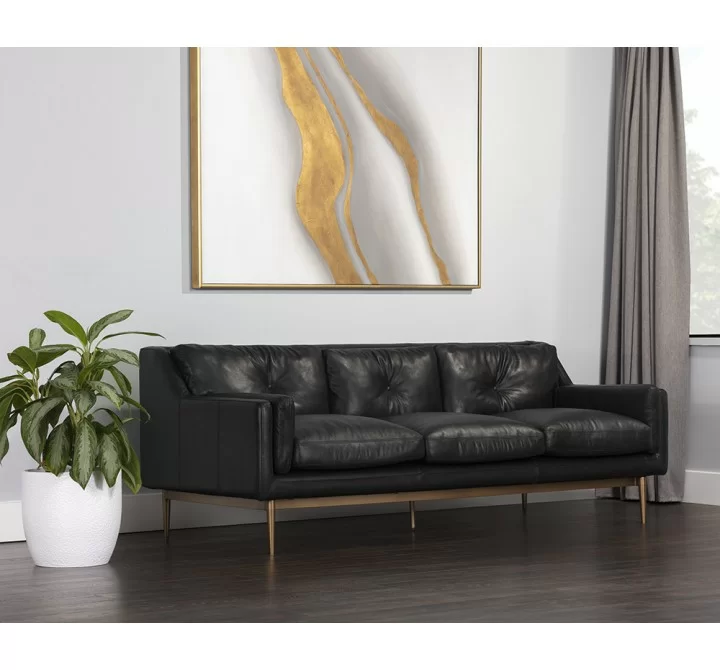  Sunpan Benton Sofa in Behike Ebony Leather - Lifestyle