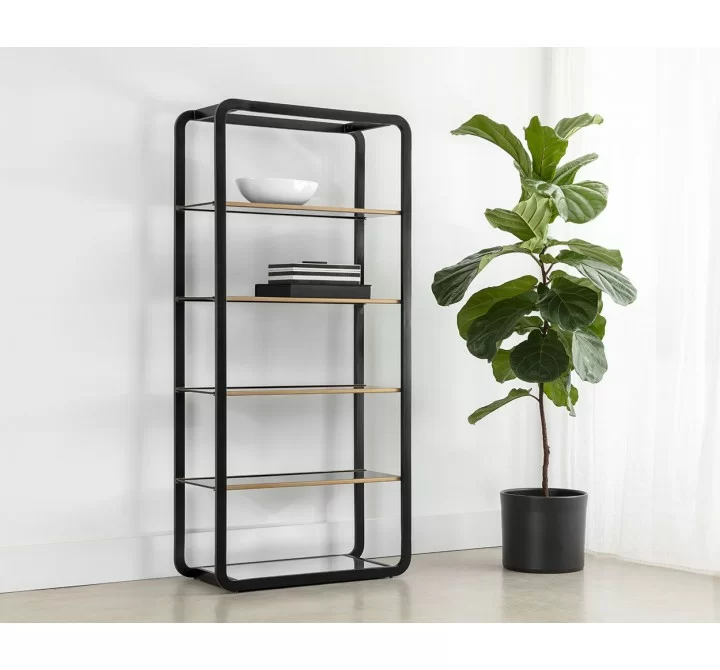 Sunpan Ambretta Bookcase - Large in Black / Smoke Grey - Lifestyle