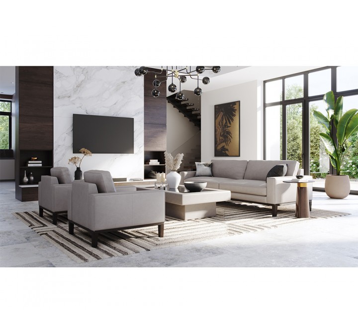 Sunpan Davilo Sofa in Light Grey Leather - Lifestyle
