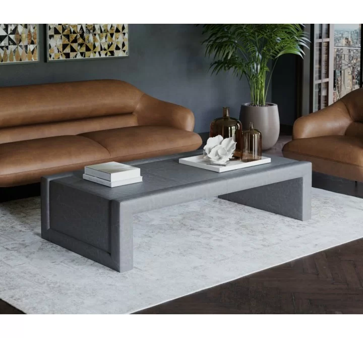 Sunpan Barella Coffee Table in Vintage Charcoal Leather - Lifestyle