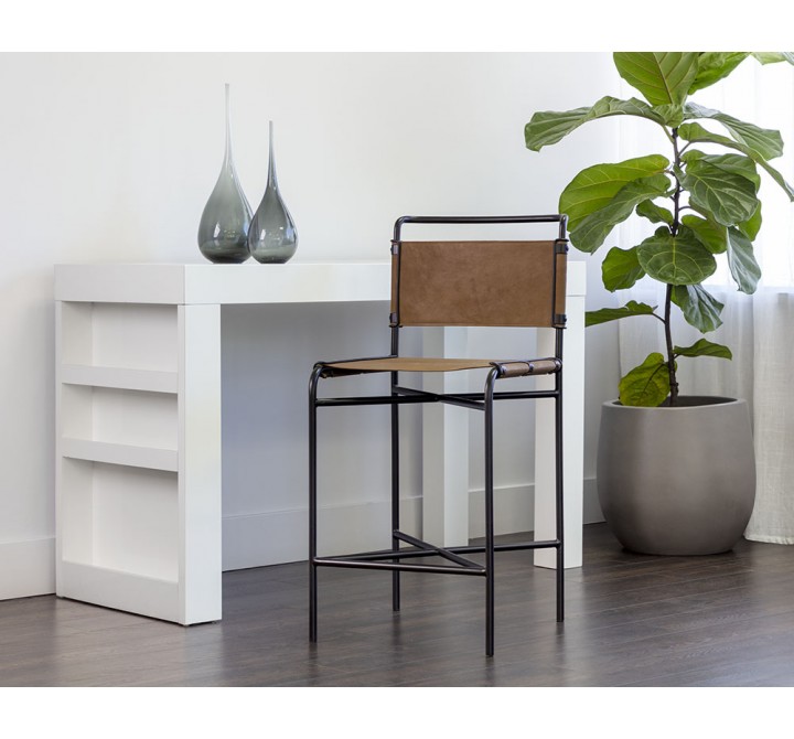 Sunpan Corrigan Counter Stool in Cognac Leather - Lifestyle
