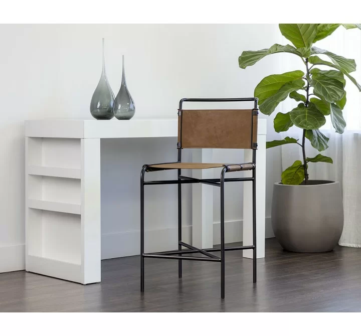 Sunpan Corrigan Counter Stool in Cognac Leather - Lifestyle