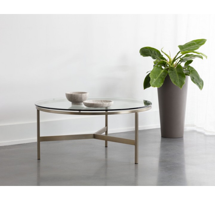 Sunpan Flato Coffee Table - Antique Brass - Lifestyle