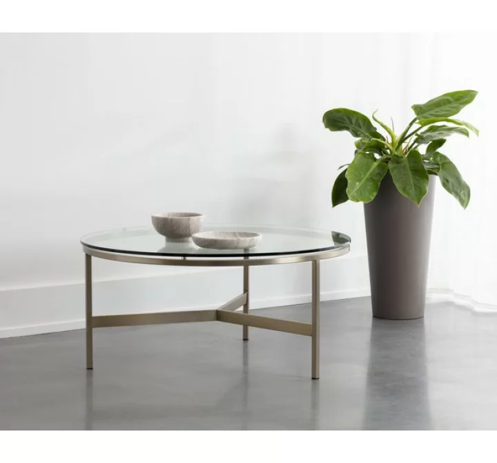 Sunpan Flato Coffee Table - Antique Brass - Lifestyle