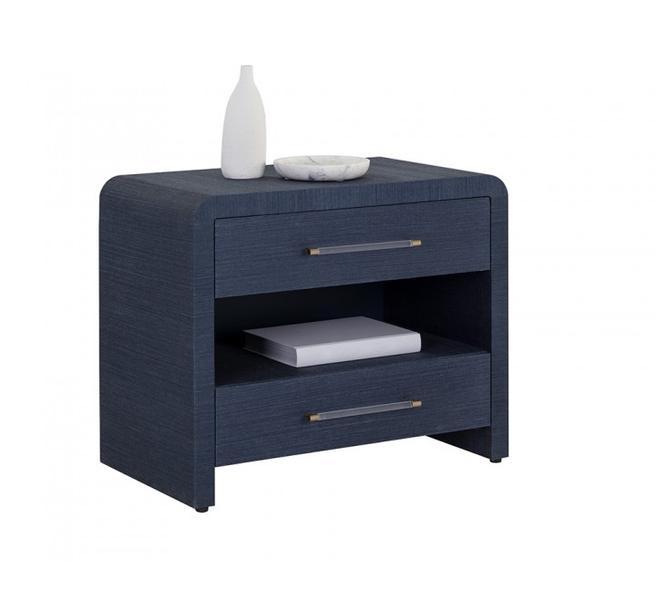 Sunpan Atherton Nightstand in Indigo - Angled with Decor