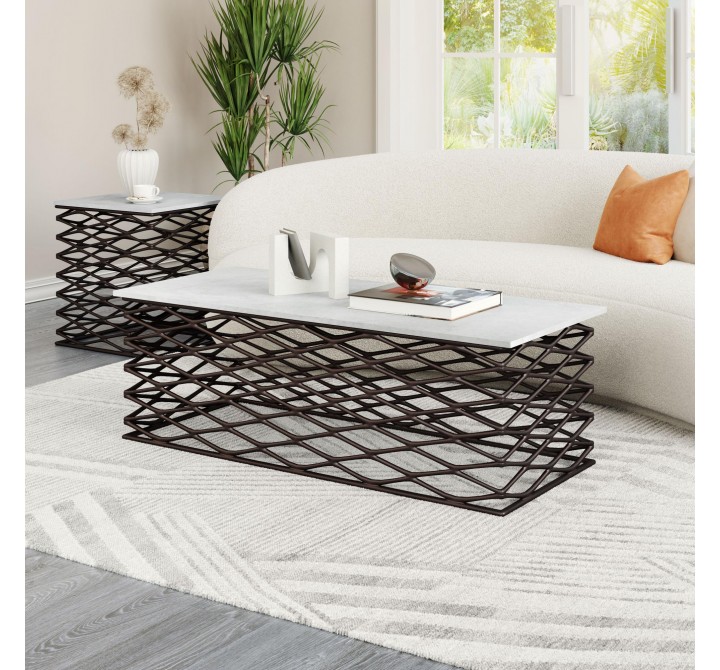 Zuo Modern Duchess Coffee Table White and Antique Bronze - Lifestyle