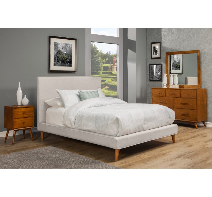 Alpine Furniture Britney Full Size Upholstered Platform Bed in Light Grey Linen - Lifestyle