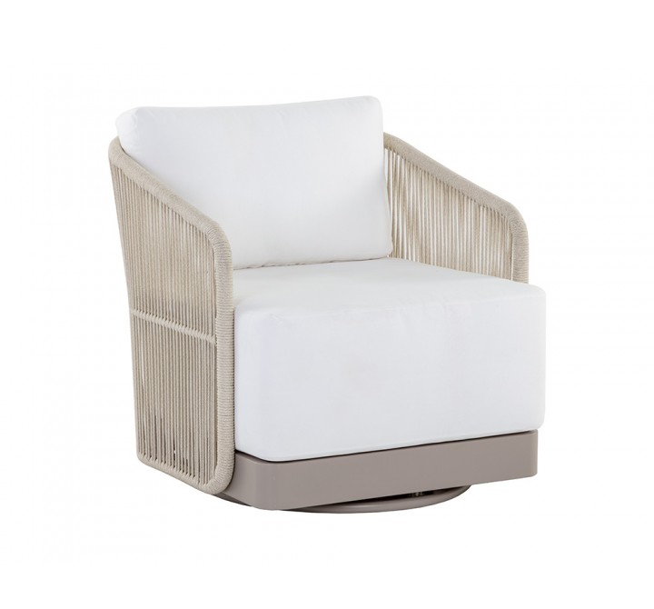 Sunpan Allariz Swivel Armchair in Greige and Stinson White - Angled