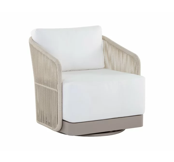 Sunpan Allariz Swivel Armchair in Greige and Stinson White - Angled