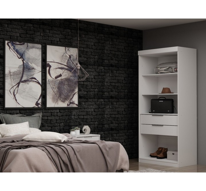 Manhattan Comfort Mulberry Open 1 Sectional Modern Armoire Wardrobe Closet with 2 Drawers in White