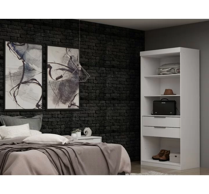 Manhattan Comfort Mulberry Open 1 Sectional Modern Armoire Wardrobe Closet with 2 Drawers in White