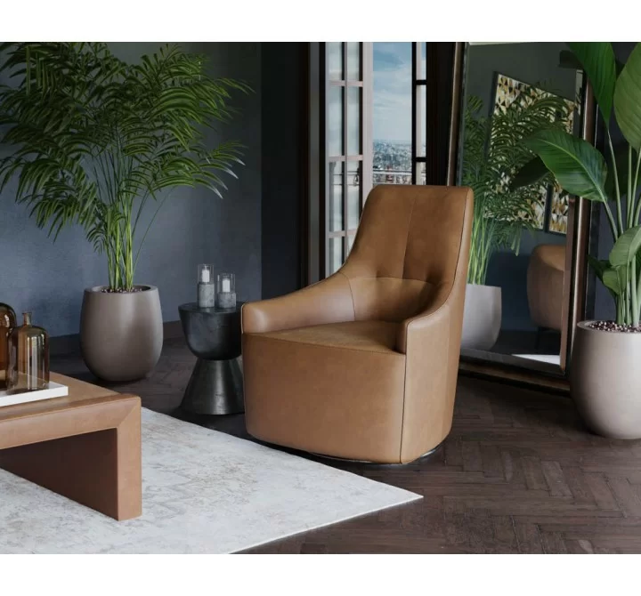 Sunpan Carmine Swivel Lounge Chair In Cognac Leather - Lifestyle