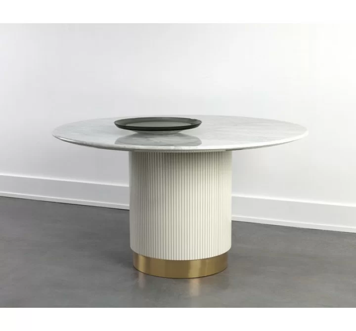 Sunpan Paloma Dining Table - Round - White Marble - 54"
