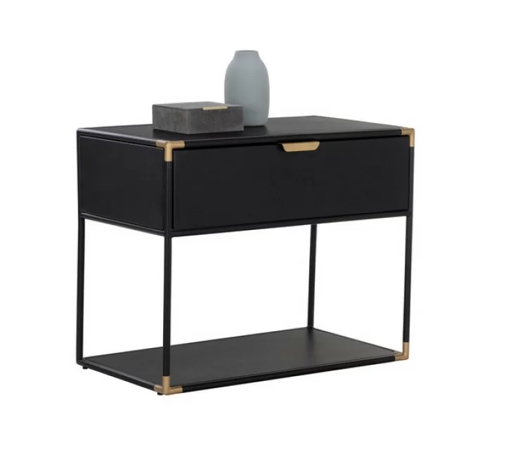 Sunpan Doone Nightstand - Front Side Angle with Decor