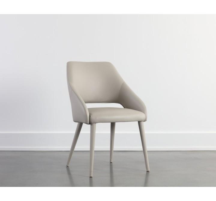 Sunpan Galen Dining Chair Linea Light Grey Leather - Front Side View