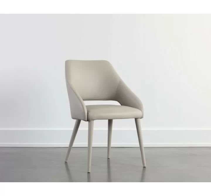 Sunpan Galen Dining Chair Linea Light Grey Leather - Front Side View