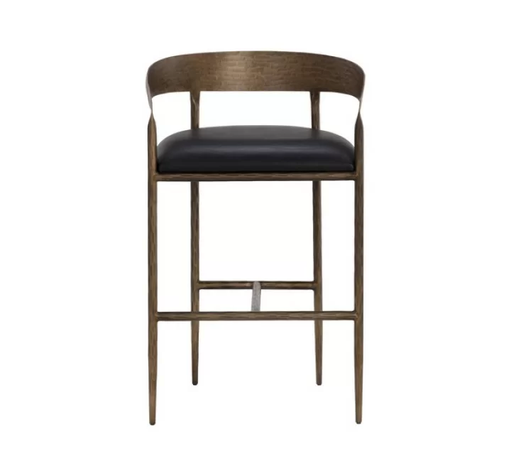 Sunpan Zanatta Barstool - Charcoal Black Leather Front