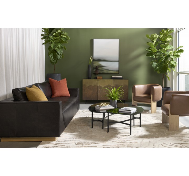 Sunpan Anakin Sofa -Dark Brown Tuscany Warm Black Leather - Lifestyle