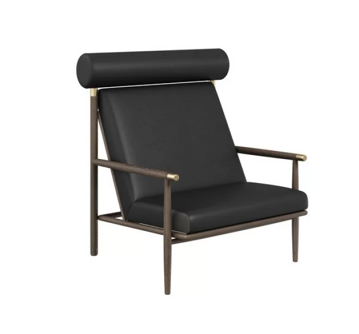 Sunpan Biko Lounge Chair - Black Leather - Front Side Angle