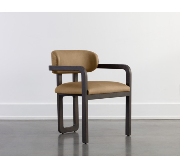 Sunpan Madrone Dining Armchair Brown - Ludlow Sesame Leather - Front Side Angle