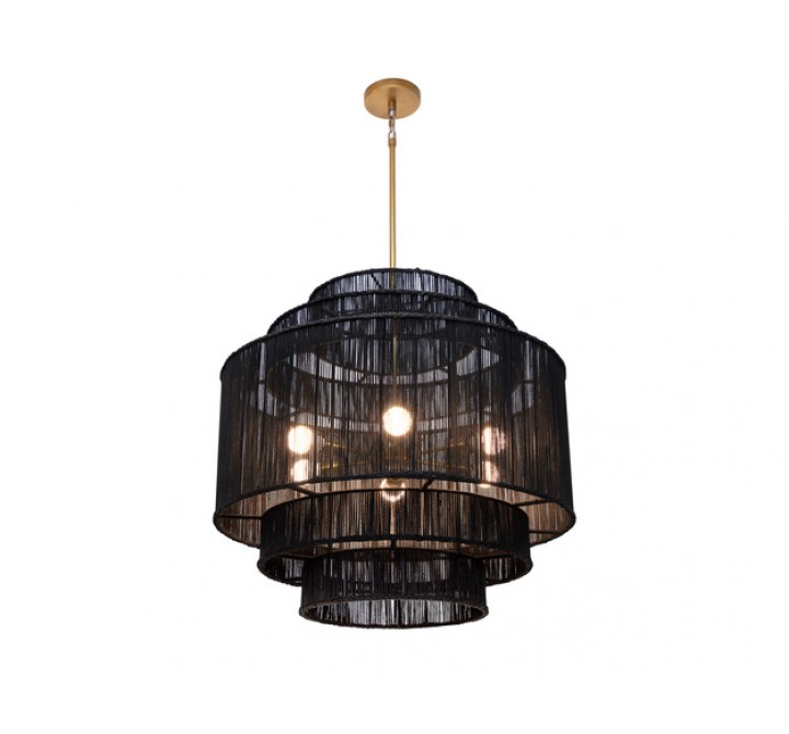Sunpan Aalyssa Chandelier - Black Jute Led Light