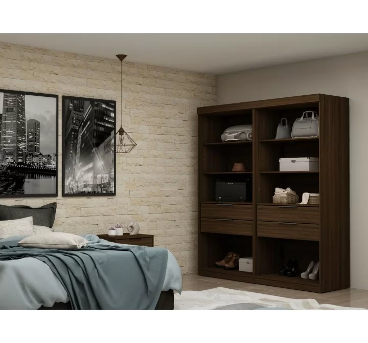 Manhattan Comfort Mulberry Open 2 Sectional Modern Wardrobe Closet with 4 Drawers - Set of 2 in Brown
