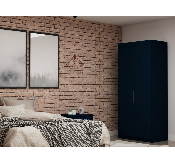 Manhattan Comfort Mulberry 2.0 Sectional Modern Armoire Wardrobe Closet with 2 Drawers in Tatiana Midnight Blue