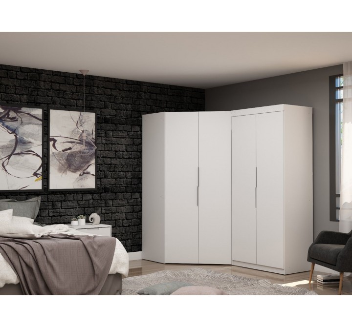 Manhattan Comfort Mulberry 3.0 Sectional Modern Corner Wardrobe Closet with 2 Drawers - Set of 2 in White