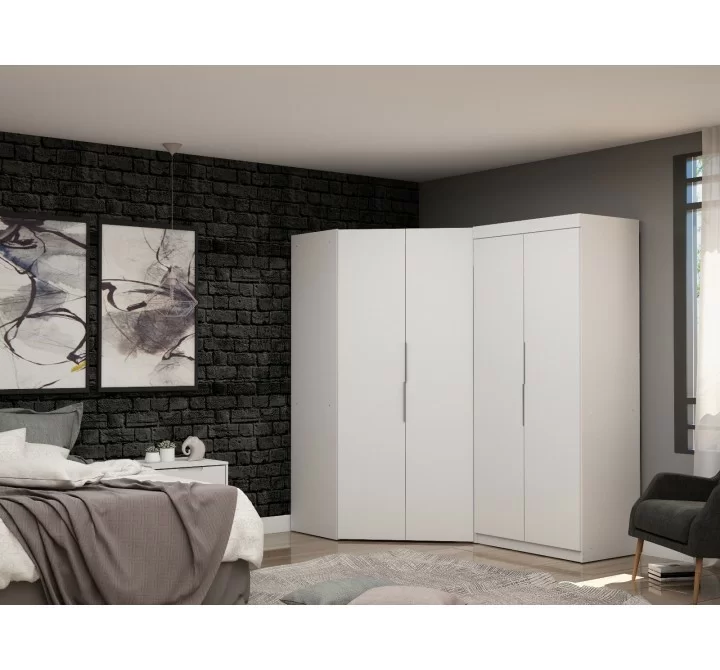 Manhattan Comfort Mulberry 3.0 Sectional Modern Corner Wardrobe Closet with 2 Drawers - Set of 2 in White