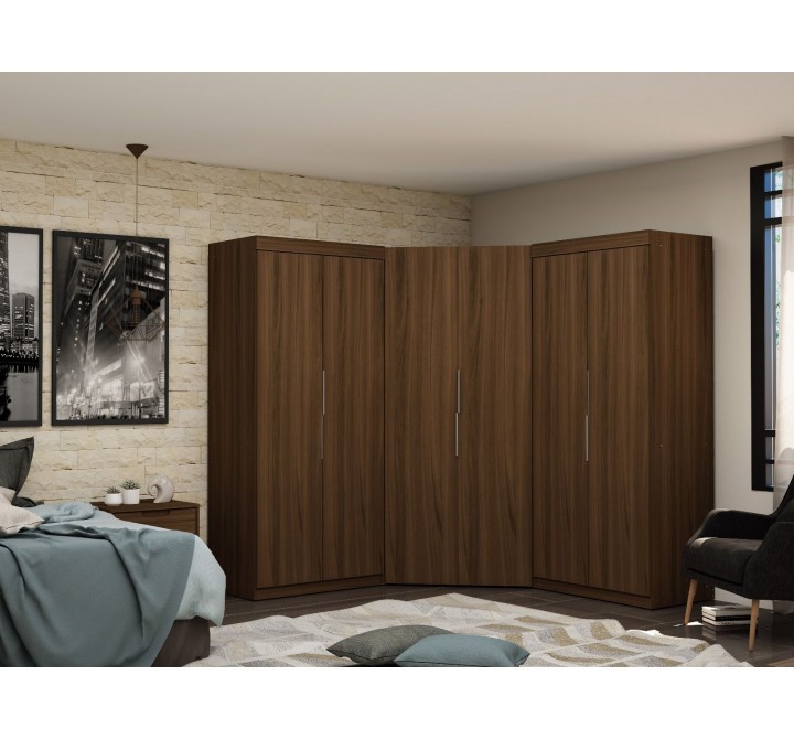 Manhattan Comfort Mulberry 3.0 Sectional Modern Wardrobe Corner Closet with 4 Drawers - Set of 3 in Brown