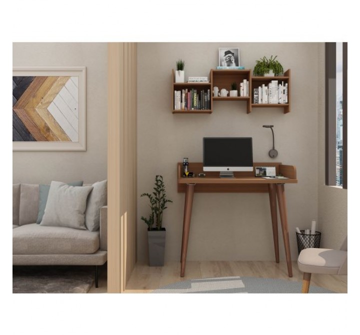 Manhattan Comfort Hampton 35.43 Home Office Desk with Solid Wood Legs 
