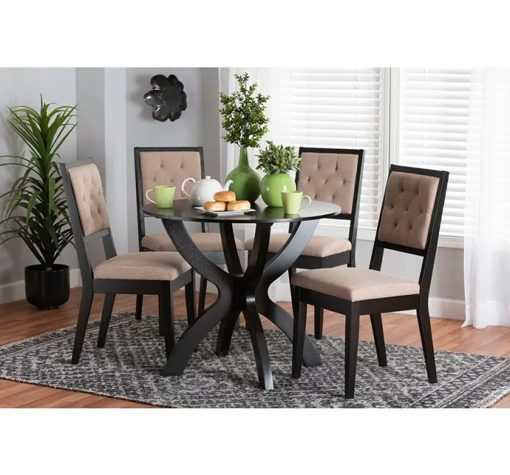 Baxton Studio Noe Modern Sand Fabric and Dark Brown Finished Wood 5-Piece Dining Set - Lifestyle