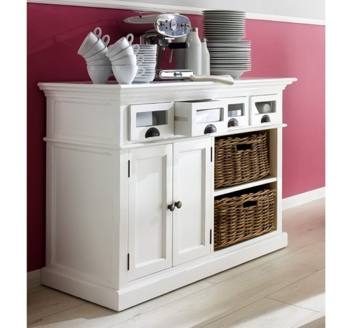 Nova Solo Halifax Buffet W/ Double Door & 2 Open Shelves w/ 2 Rattan Baskets - Lifestyle