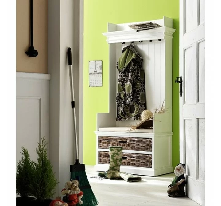 ova Solo Halifax Hallway Wardrobe Bench with Cushion and 2 Rattan Baskets - Lifestyle