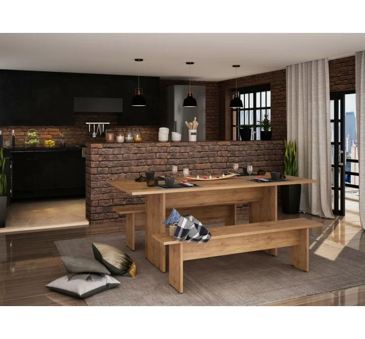 Manhattan Comfort NoMad 67.91 Rustic Country Dining Set of 3 in Nature