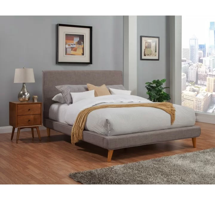 Alpine Furniture Britney Queen Upholstered Platform Bed in Dark Grey - Lifesytle