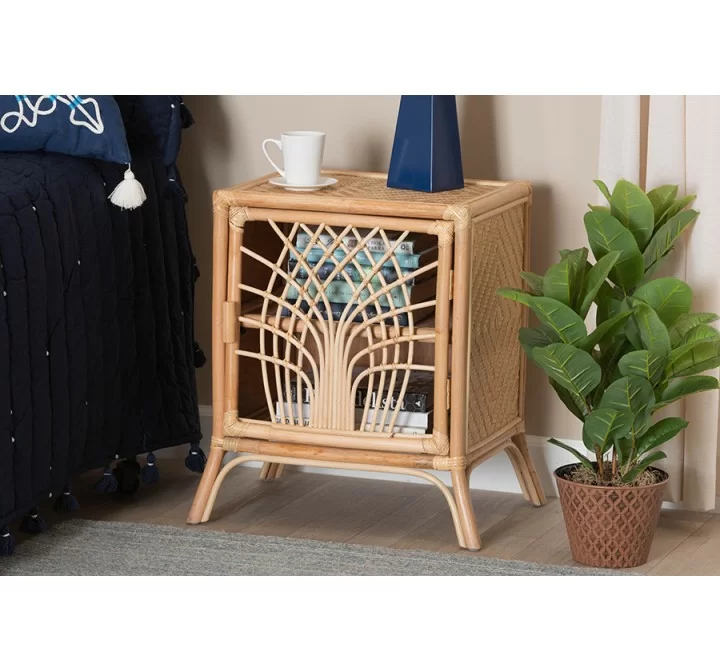 Baxton Studio Danna Modern Bohemian Natural Brown Rattan Nightstand - Lifestyle
