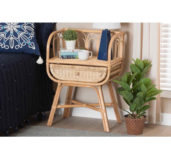 Baxton Studio Panchali Modern Bohemian Natural Brown Rattan Nightstand - Lifestyle