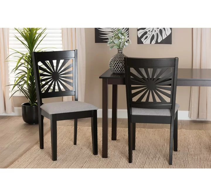 Baxton Studio Olympia Modern Grey Fabric and Espresso Brown Finished Wood Dining Chair - Set of Two - Lifestyle