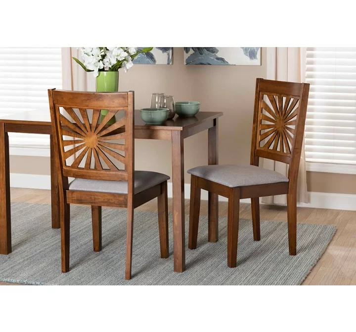 Baxton Studio Olympia Modern Grey Fabric and Walnut Brown Finished Wood Dining Chair - Set of Two - Lifestyle