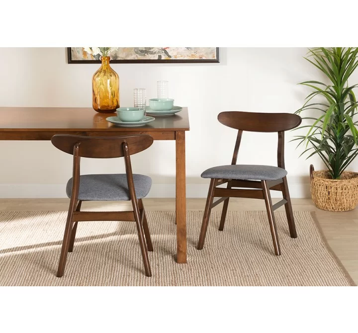 Baxton Studio Ulyana Mid-Century Grey Fabric and Dirty Oak Finished Wood 2-Piece Dining Chair Set - Lifestyle