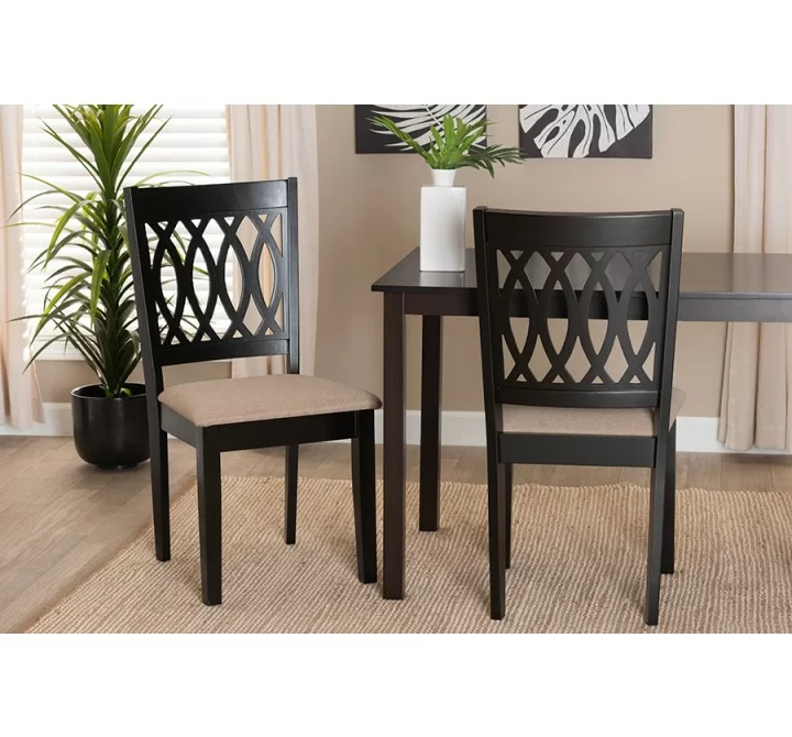 Baxton Studio Florencia Modern Beige Fabric and Espresso Brown Finished Wood Dining Chair - Set of Two - Lifestyle