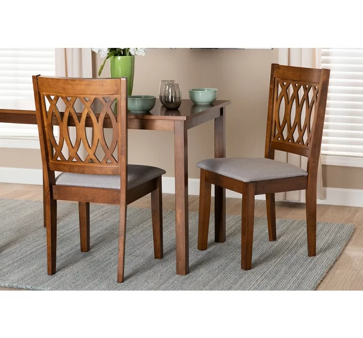 Baxton Studio Florencia Modern Grey Fabric and Walnut Brown Finished Wood Dining Chair - Set of Two - Lifestyle