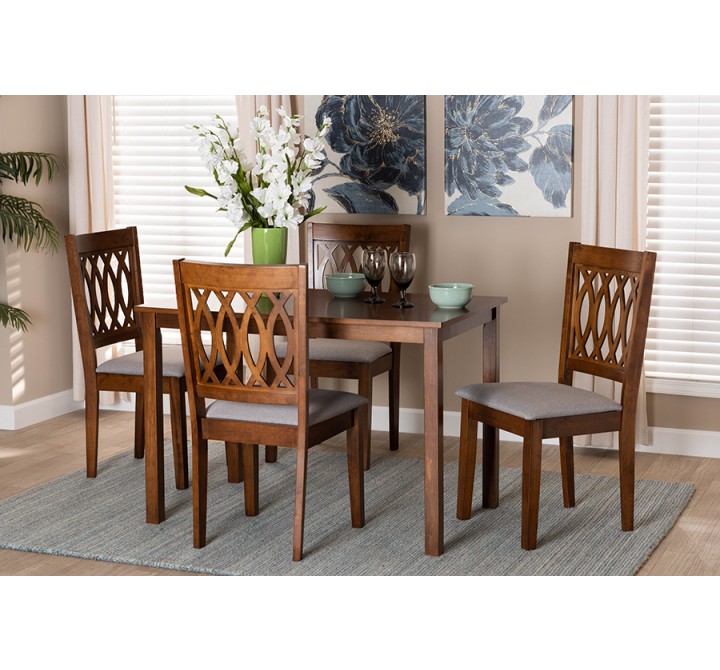 Baxton Studio Florencia Modern Grey Fabric and Walnut Brown Finished Wood 5-Piece Dining Set - Lifestyle
