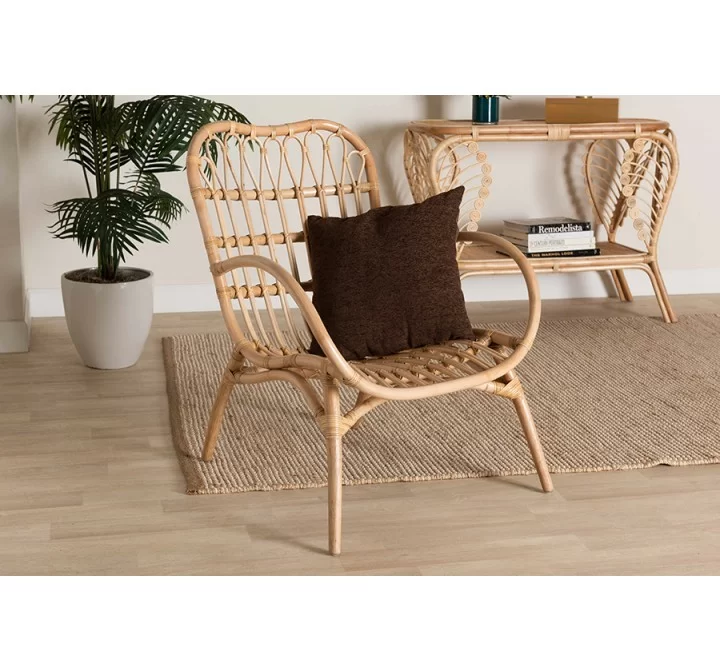 Baxton Studio Bajo Modern Bohemian Natural Brown Rattan Arm Chair - Lifestyle