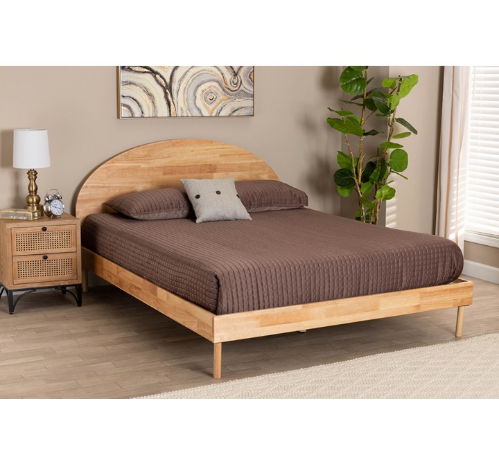 Baxton Studio Denton Japandi Natural Brown Finished Wood Queen Size Platform Bed - Lifestyle
