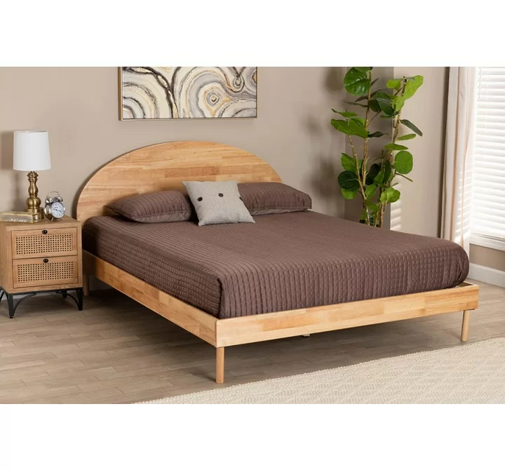 Baxton Studio Denton Japandi Natural Brown Finished Wood Queen Size Platform Bed - Lifestyle